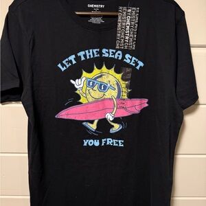 Chemistry Black T-Shirt with Sun and Surf Graphic